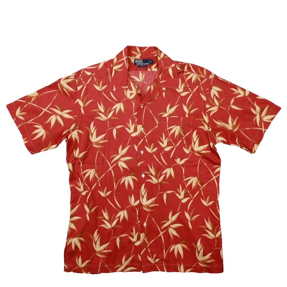 Polo Ralph Lauren Vintage Red Tropical Print Short Sleeve Camp Shirt Mens Medium - Picture 1 of 5